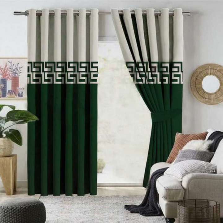 Laser Cutwork Versace Velvet Curtains Rich green and Off-White  velvet