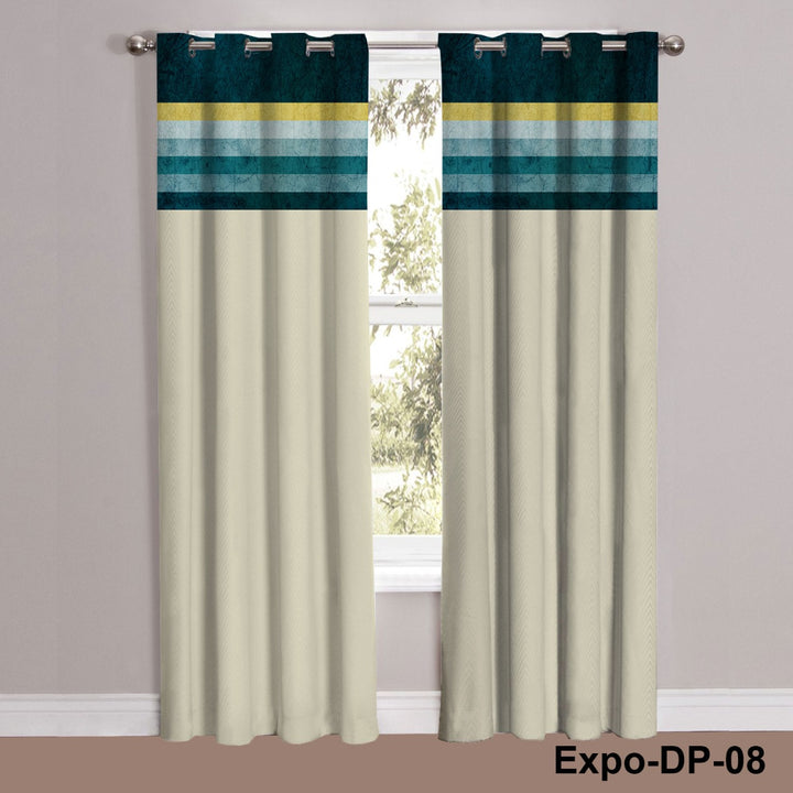 Digital Printed Teal, Yellow, and blue horizontal stripes  Curtains