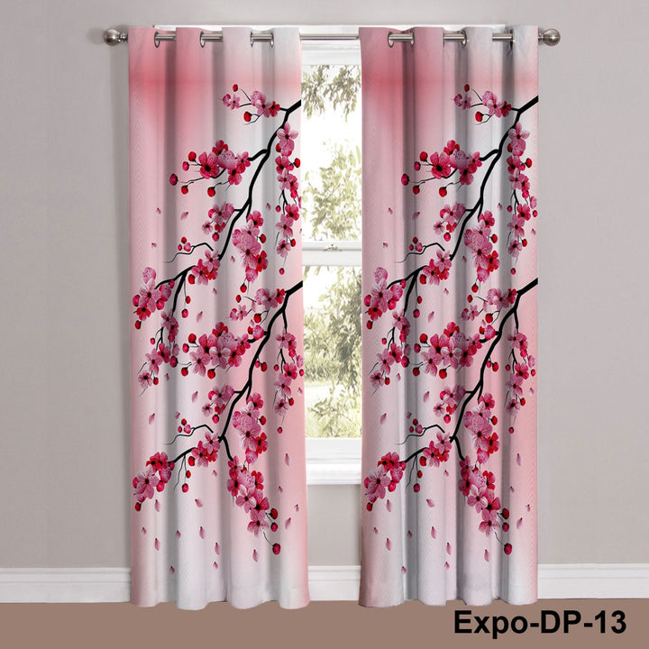 Digital Printed Japanese Style Sakura Pink Floral  Curtains