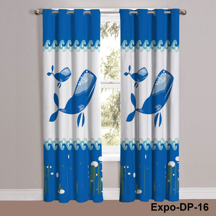 Digital Printed Kids-Marine Life Ocean Wave-Whale Curtains