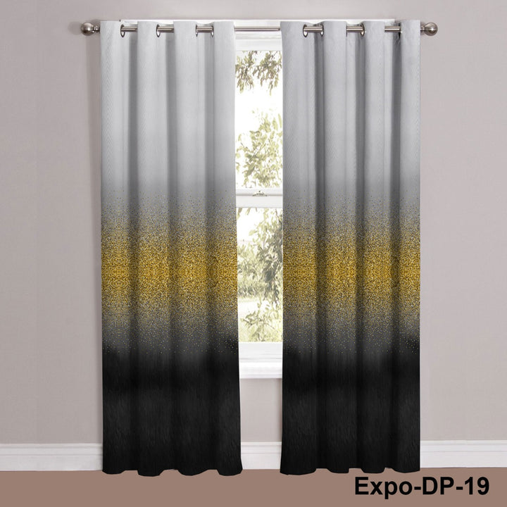Digital Printed Grey-Yellow and Black Ombre Curtain