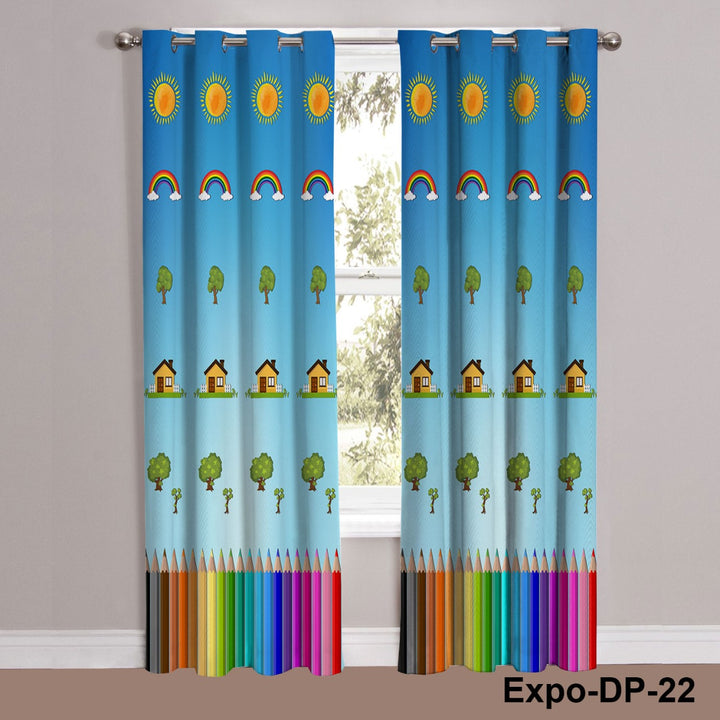 Digital Printed Kids Cartoon Colored Pencils for Children-Playroom-Nursery-Kindergarten decoration-Blue sky Curtains