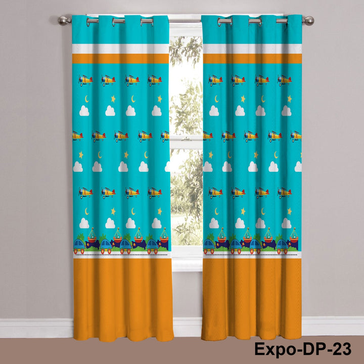 Digital Printed Kids Blue Sky & Rainbow Print Eyelet Curtains with Pencil Hem - Child's Room Decor