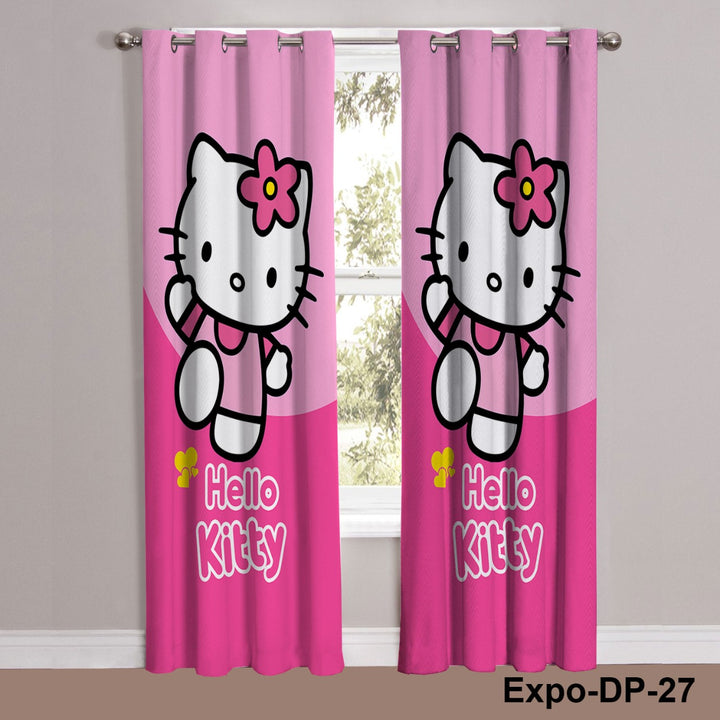 Digital Printed Hello Kitty Pink Window Curtains - Kids Bedroom & Nursery Drapes