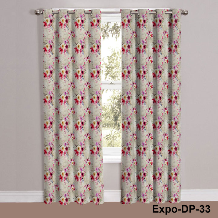 Digital Printed Premium White/Beige Floral Print Curtain